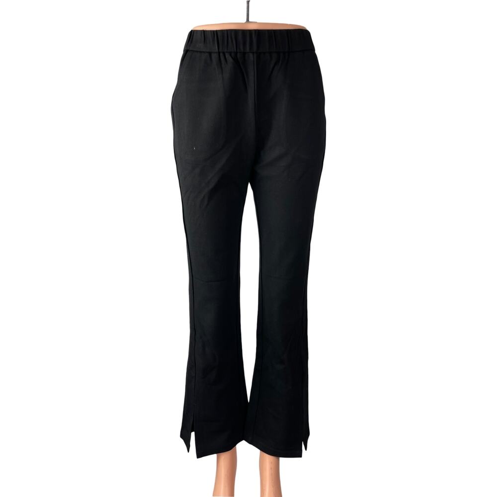 NEW Spring Women's Black High Rise Pull On Slit Flared Trousers Pants Size 28